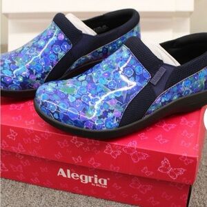 Alegria Floral Patent Slip-On Shoes in Navy and Blue